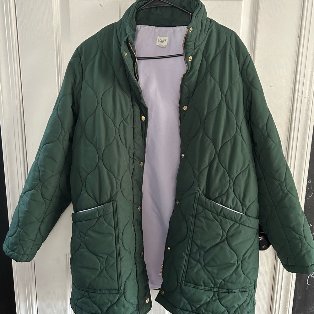 J. Crew Dark Green Quilted Puffer Jacket